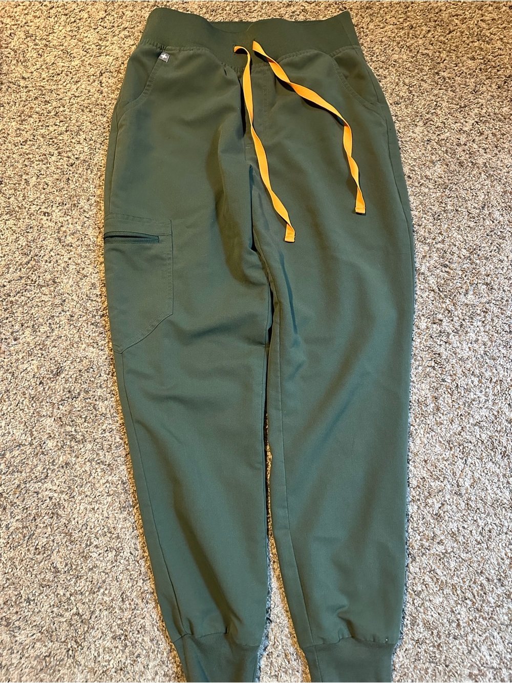 Women’s Figs Zamora Jogger Scrub Pants Small Petite Moss Green Orange Drawstring